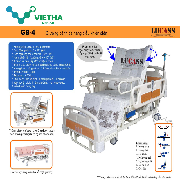 Giường bệnh nhân y tế Lucass GB 4​​​​​​​- giường y tế chạy điện