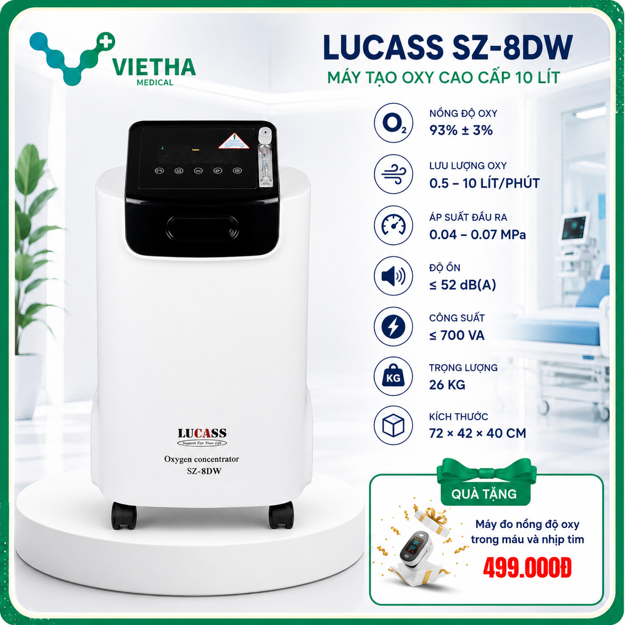 Máy Tạo Oxy 10 Lít Lucass SZ-8DW