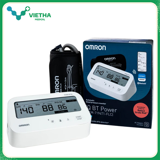 Máy đo huyết áp Omron HEM-7194T1 – Phát hiện rung nhĩ(AFib), kết nối Bluetooth